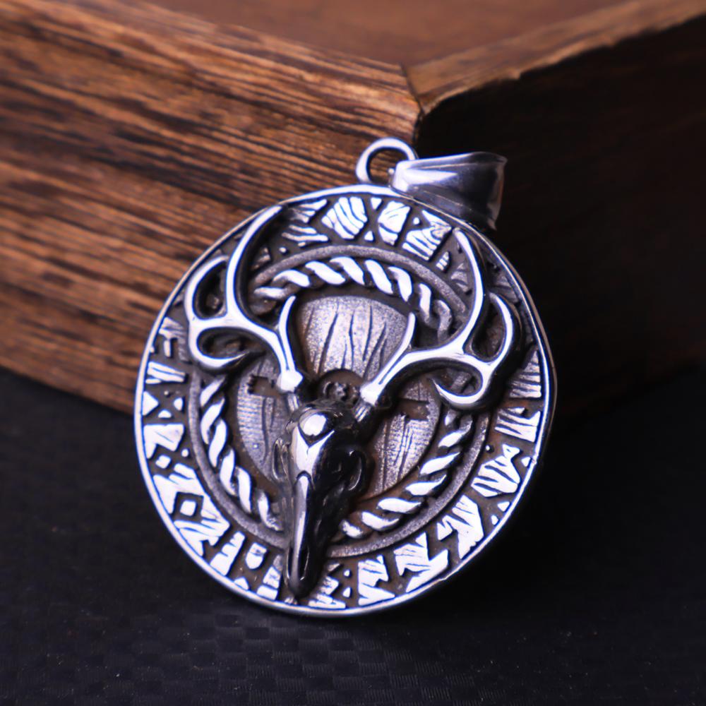 Винтажная подвеска-ожерелье с черепом лося из нержавеющей стали, с руной Одина, для мужчин, байкеров, амулет, украшение without chain​