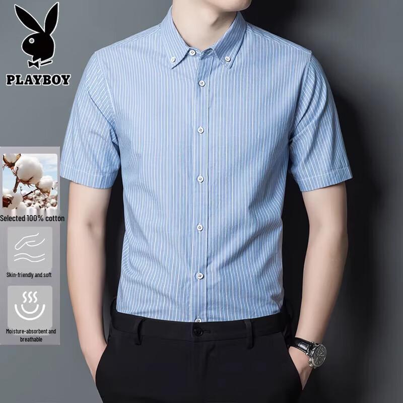 

PLAYBOY Men s Striped Short Sleeve Cotton Shirt 52/180/96A