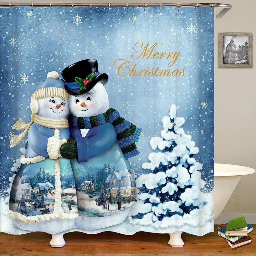 Weihnachts-Duschvorhang für Badezimmer, rustikaler Weihnachts-Bauernhaus-Duschvorhang, Vintage-Weihnachts-Duschvorhang für Wohnzimmer