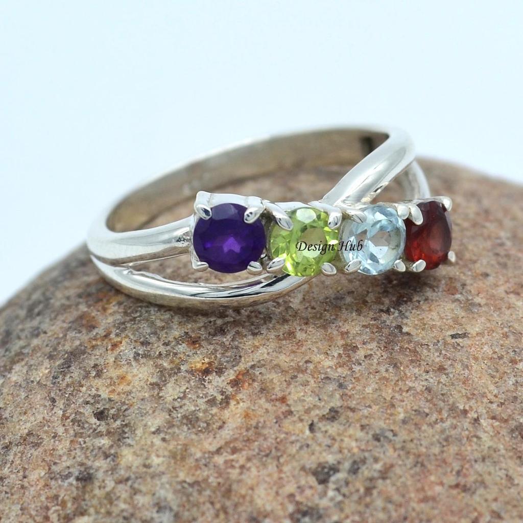 Granatblauer Topas Peridot Iolite Edelstein Ring 925 Sterling Silber Damen Schmuck für Weihnachtsgeschenk