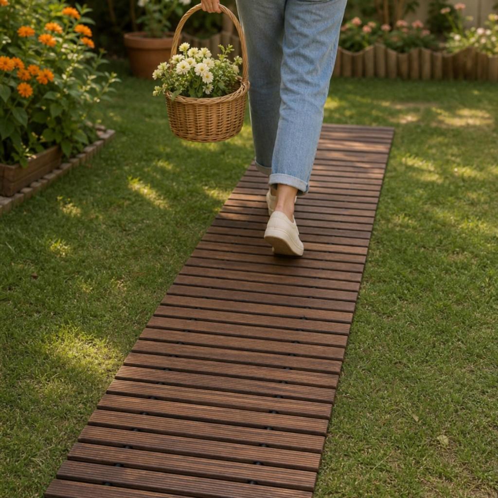 Roll-up Wooden Walkway Rustic Roll-out Garden Mat Outdoor for Lawn