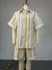 European & American Women's Striped Short-Sleeve Shirt & High-Waisted Shorts Set - Summer 2026 Collection