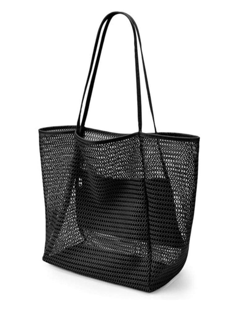 Women Large Capacity Beach Bag Durable Polyester Woven Shoulder Bag Portable Storage Bag Foldable Swimming Bag for Travel Purse