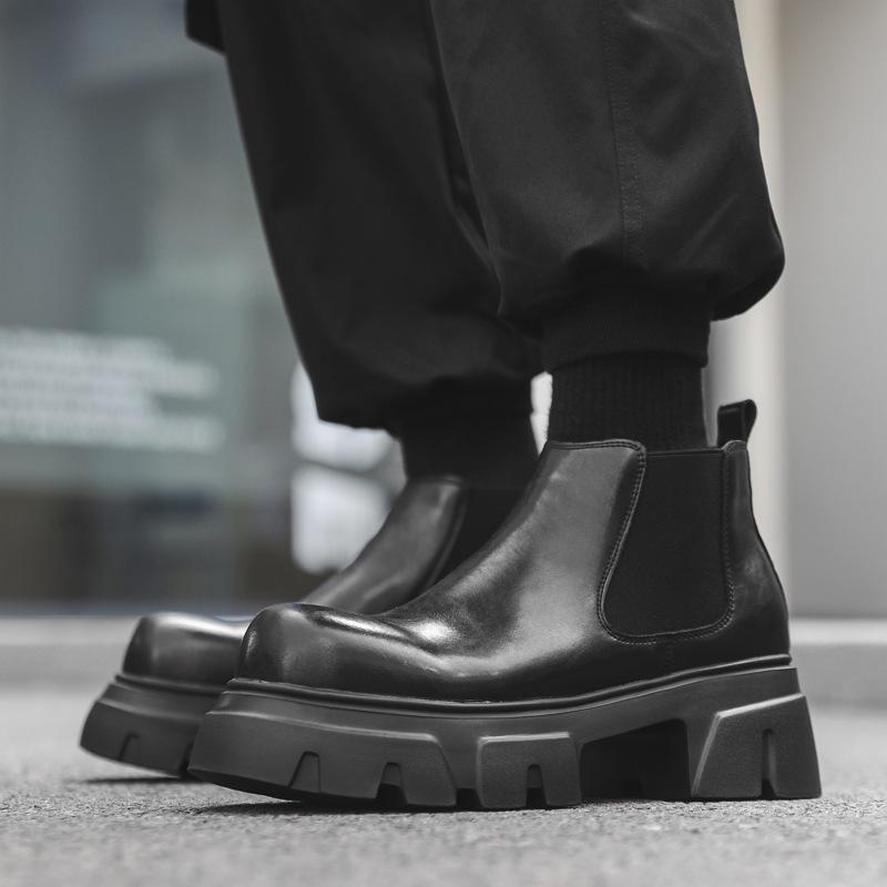 

Мартинсы с увеличением внутренней высоты Мужские зимние повседневные ботинки на толстой подошве Дымчатые ботинки На одной педали Британские ботинки с большим носком 16893-J 38 чёрный