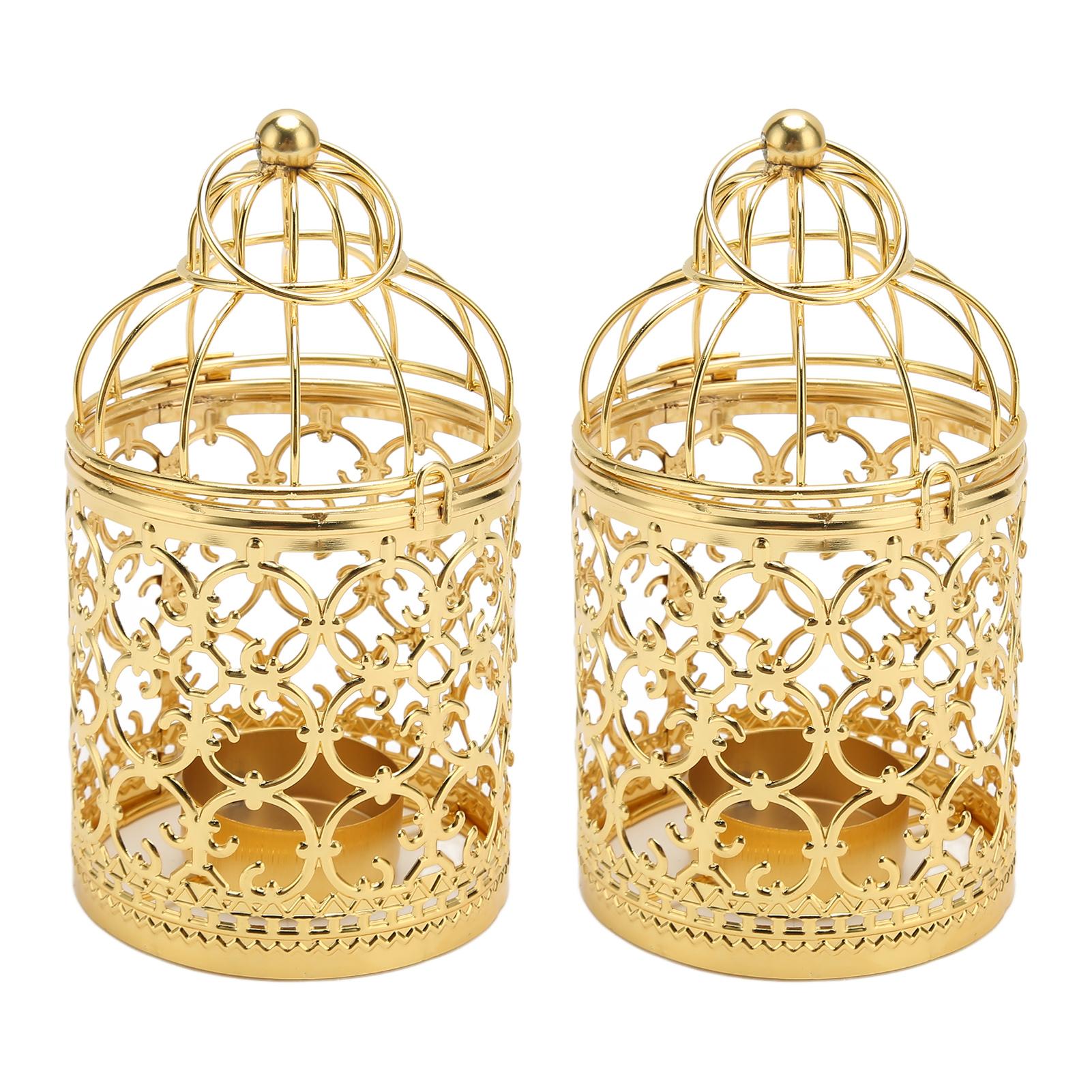 

2 шт. Підсвічник у вигляді пташиної клітки Вінтажний Вишуканий Елегантний Металевий Підсвічник з Ажурним Візерунком для Прикраси Вечірки Золотий золотий