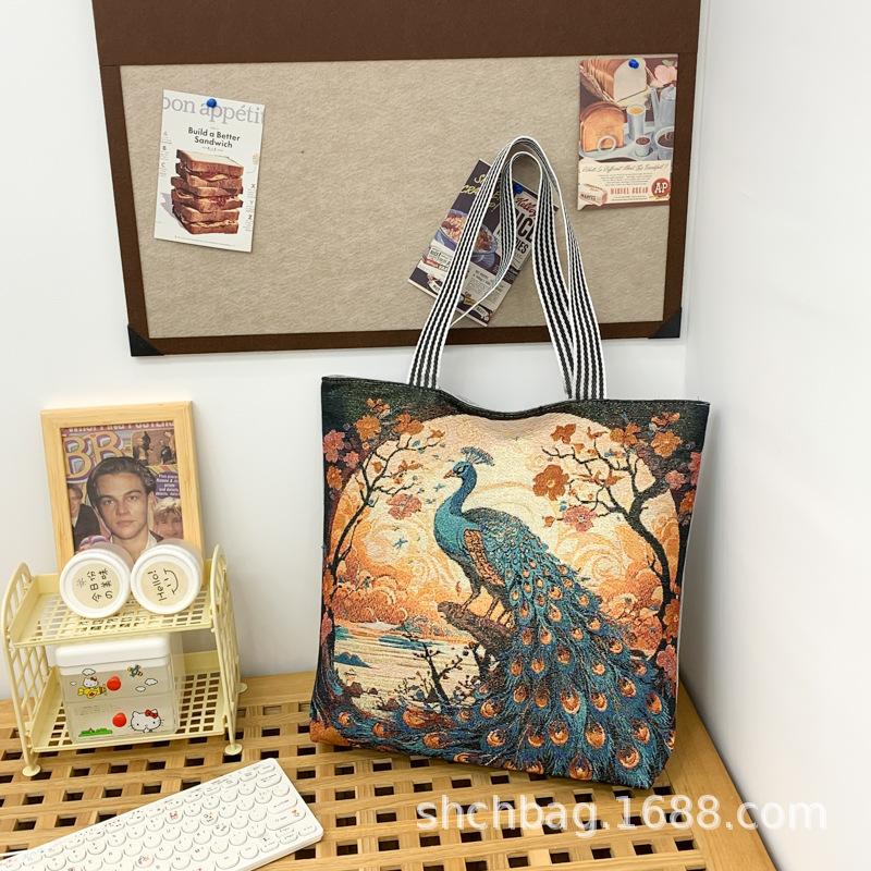 Modische Damenhandtasche Umhängetasche Große Kapazität Einkaufstasche mit ethnischen und chinesischen Stilen