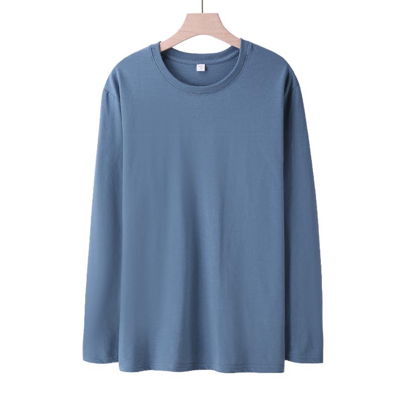 Men's Plus Size Crew Neck Long Sleeve Combed Cotton T-shirt - Solid Color, Spring/Autumn Style