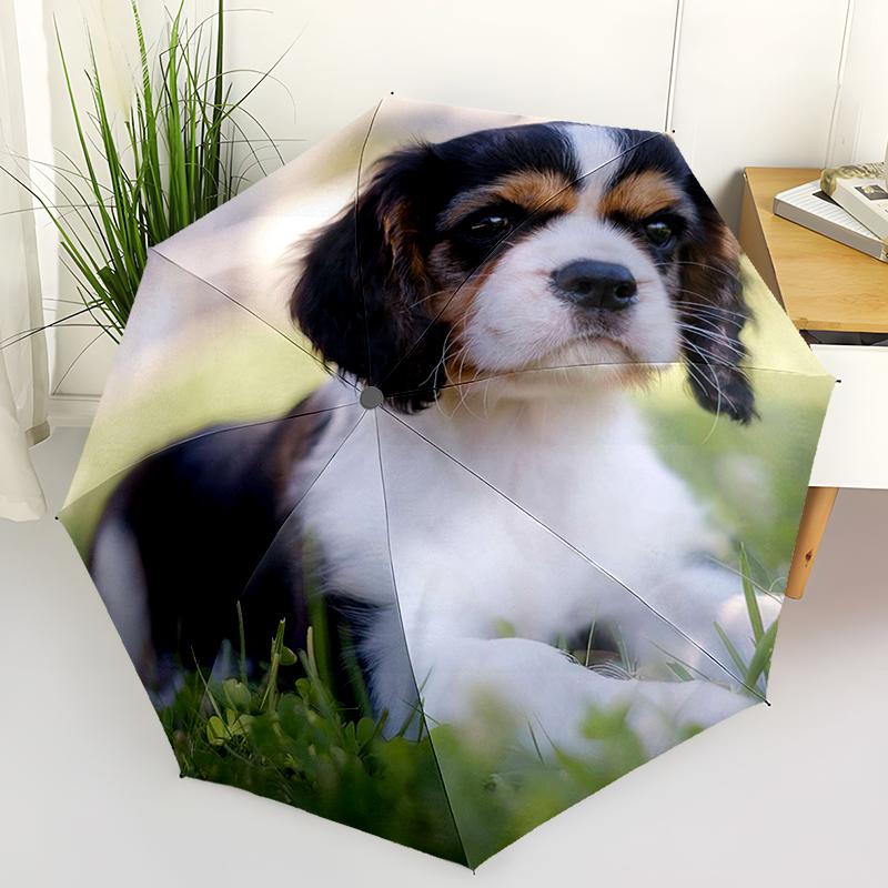 1pc Cute dog pattern Umbrella Portable Folding Umbrella Iron Frame Hole Bone Structure Outdoor Home Umbrella