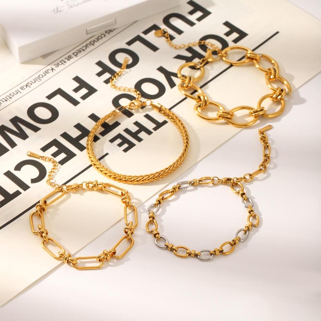 Pozłacany 18k Zestaw Bransolet ze Stali Nierdzewnej w Stylu Retro dla Kobiet - Biżuteria Ręczna w Stylu Light Luxury