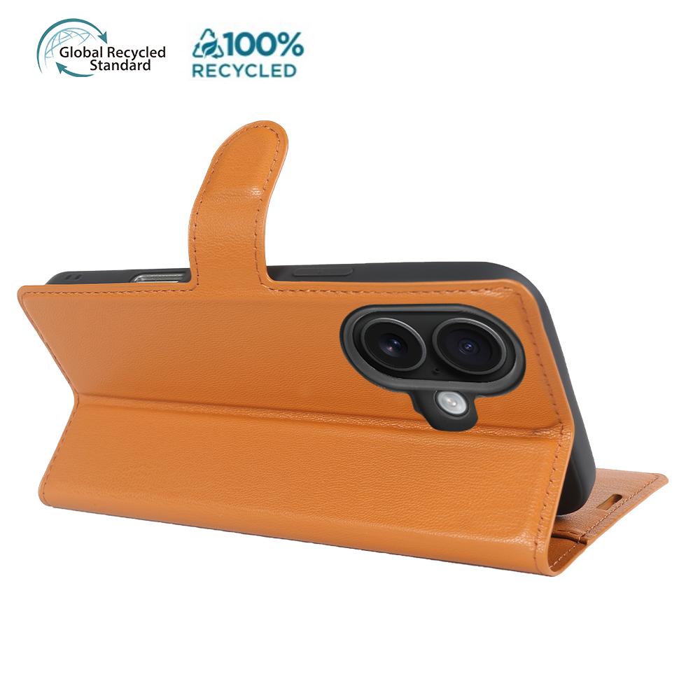 For iPhone 16 Stand Case Biobased Eco-Friendly RPET RPVB Slim Phone Cover with Wallet