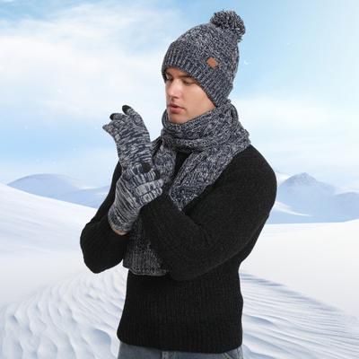 3Pcs Inverno Quente Malha Gorro Chapéu Touchscreen Luvas Cachecol Conjunto para Mulheres Homens