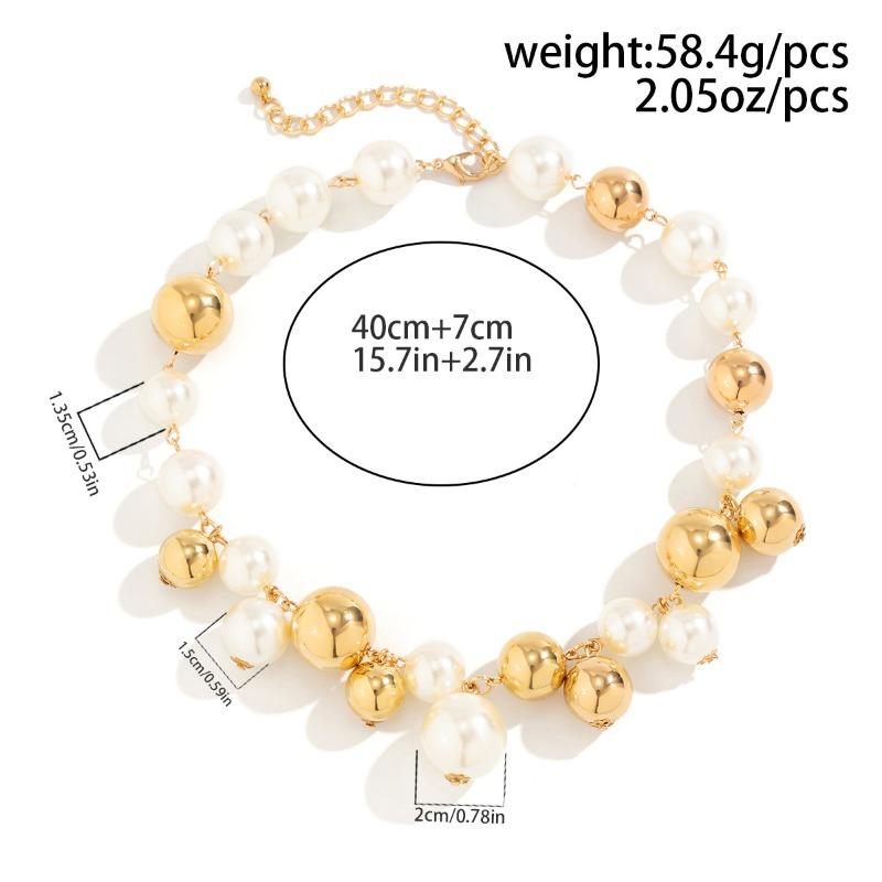 Meier Punk style creative round bead faux pearl tassel necklace for women - designer patchwork choker