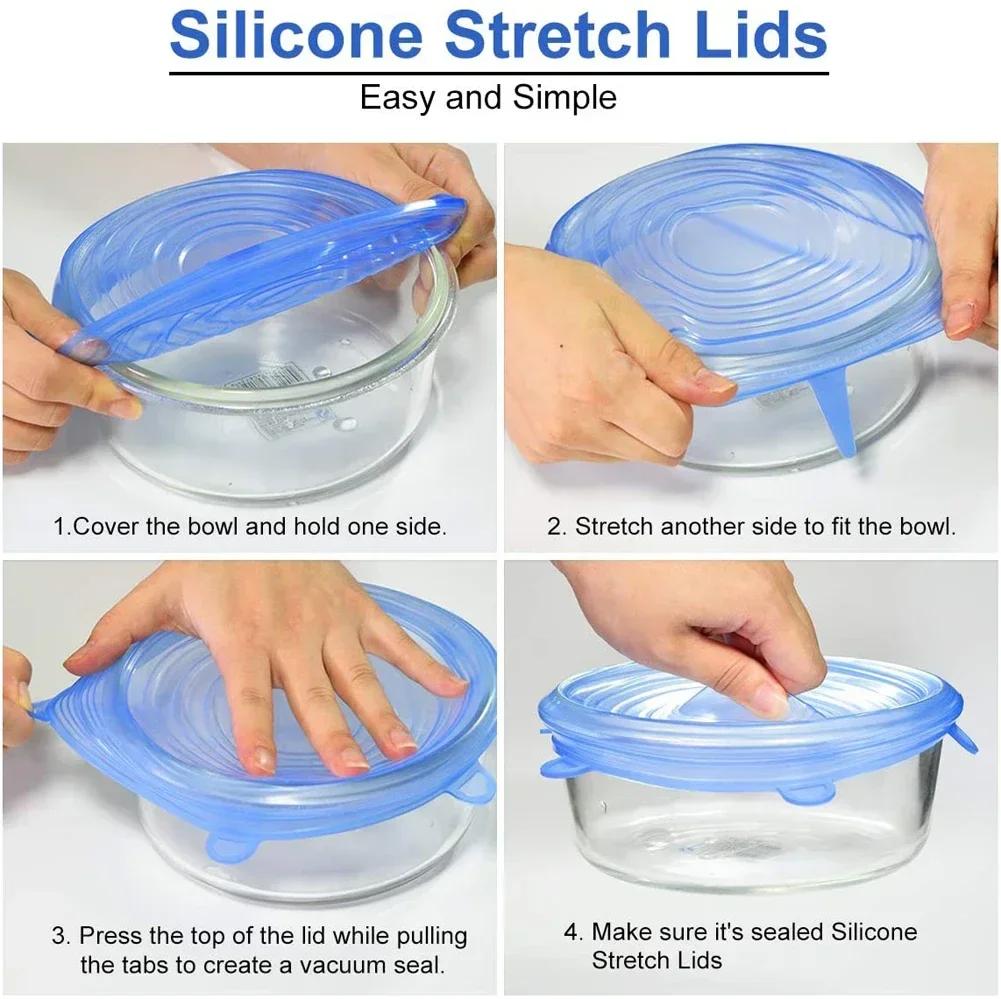 For Kitchen Accessories Cover Organization Fresh-keeping Elastic Bowl Packaging Sealable Food Silicone Lids and Housewares Cans.