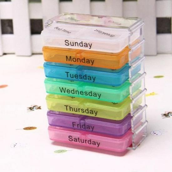 

Vibrant 28-Grid Pill Organizer with Hooks & Detachable 4-Grid Box, Drawer-Style Plastic Pill Holder