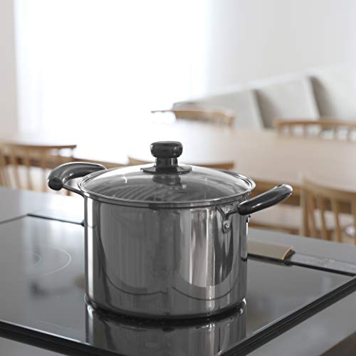 Pearl Metal NEW Danran Stainless Steel Pot with Glass Lid, 22cm, H-5872, IH Compatible, Silver