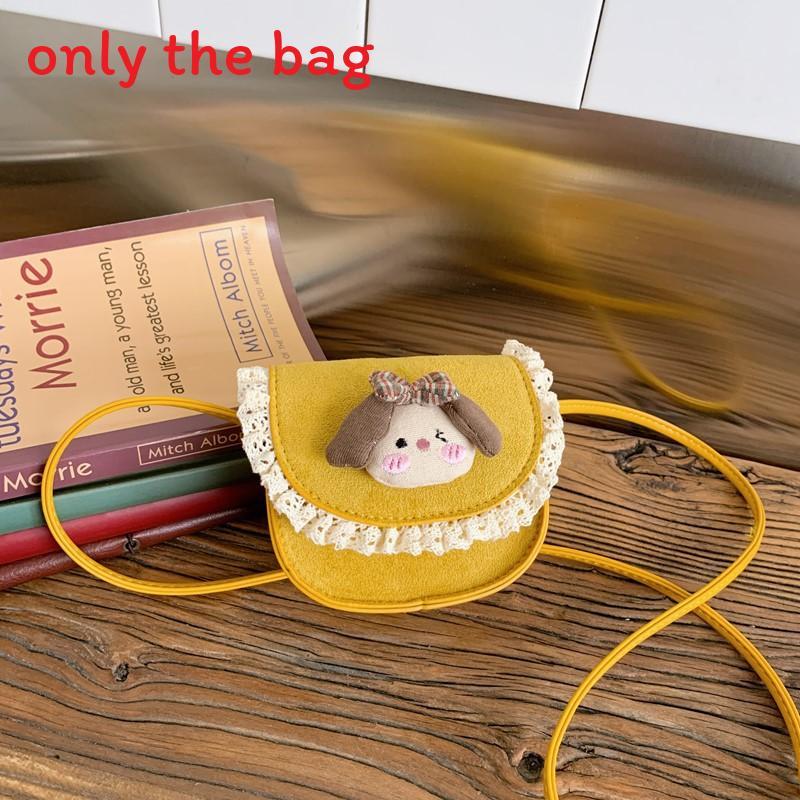 Simple Solid Color Shoulder Crossbody Bag With Lace And Doll Decor For Kindergarten Daily Use