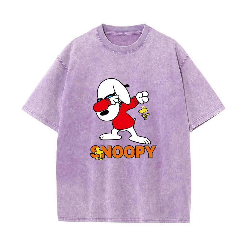 SX-89 MINISO 2026 Summer Vintage Wash  Printed Pure Cotton Shoulder Style Men's and Women's Round Neck Short Sleeved Couple T-shirt