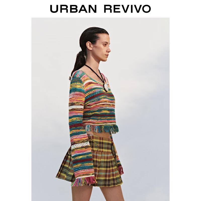 UR Women's 2025 Autumn Colorblock Cotton Crop Knit Sweater