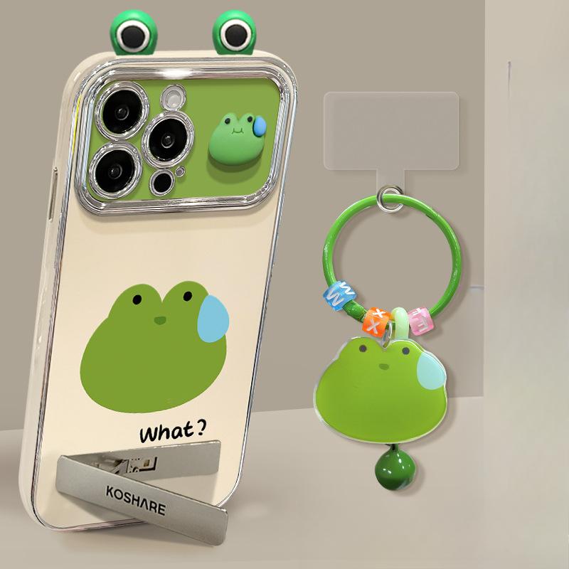 Woman Frog Doll Stand Suitable for Apple 15 Mobile Phone Case IPhone 14 Full Cover Anti-fall 13 Electroplating 6D Window
