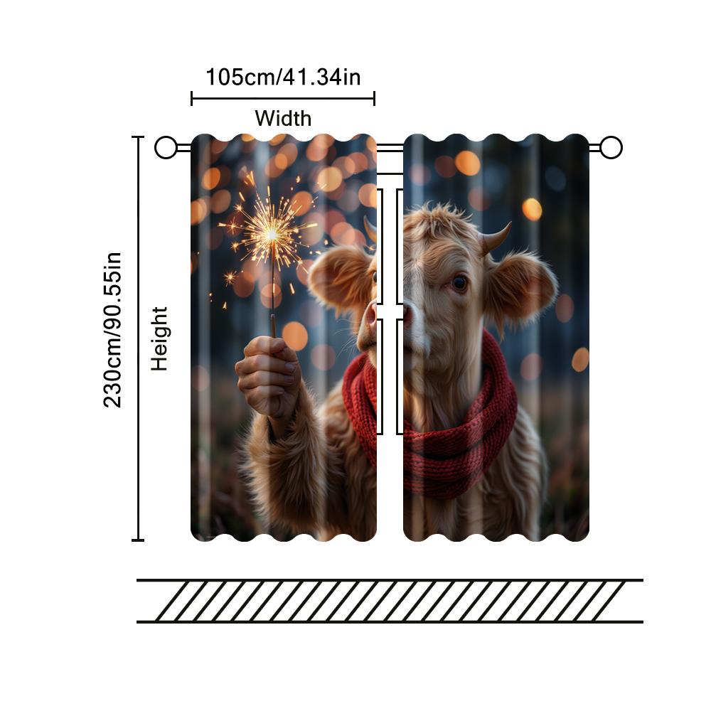 Set Of 2 Filtering Curtains Excluding Rods Non Movable Without Batteries Festive Cow Use Bedrooms Living Rooms Curtain Polyester Perfect For Great
