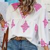Summer New Fashion Printed V-neck Loose Blouse Women Seven Quarter Sleeve Casual Women's Shirts Tops Vintage Simple Slim Fit Female Blouses 26426