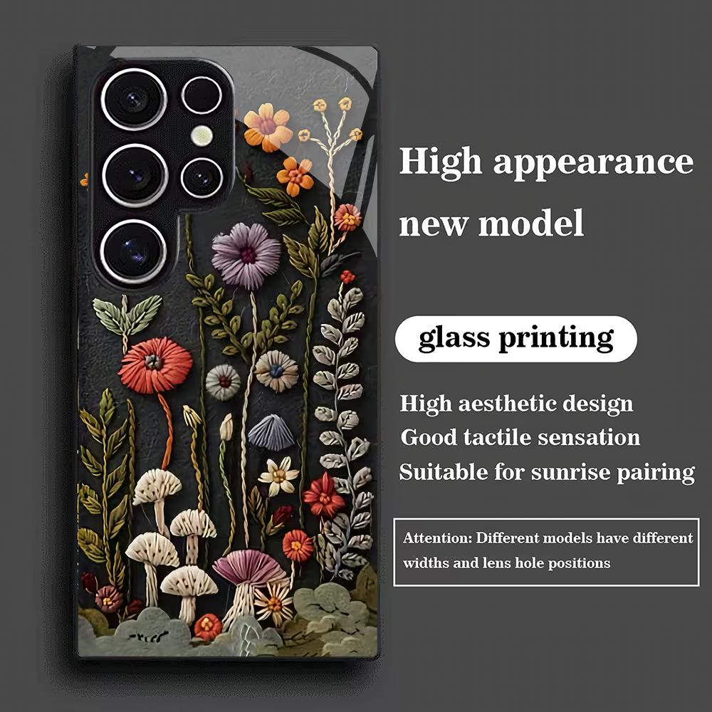 Pflanzenblumen-Hartglas-Handyhülle geeignet für Samsung Galaxy S26 S25 S24 S23 S22 S20 FE/Ultra/Plus stoßfeste Rückabdeckung