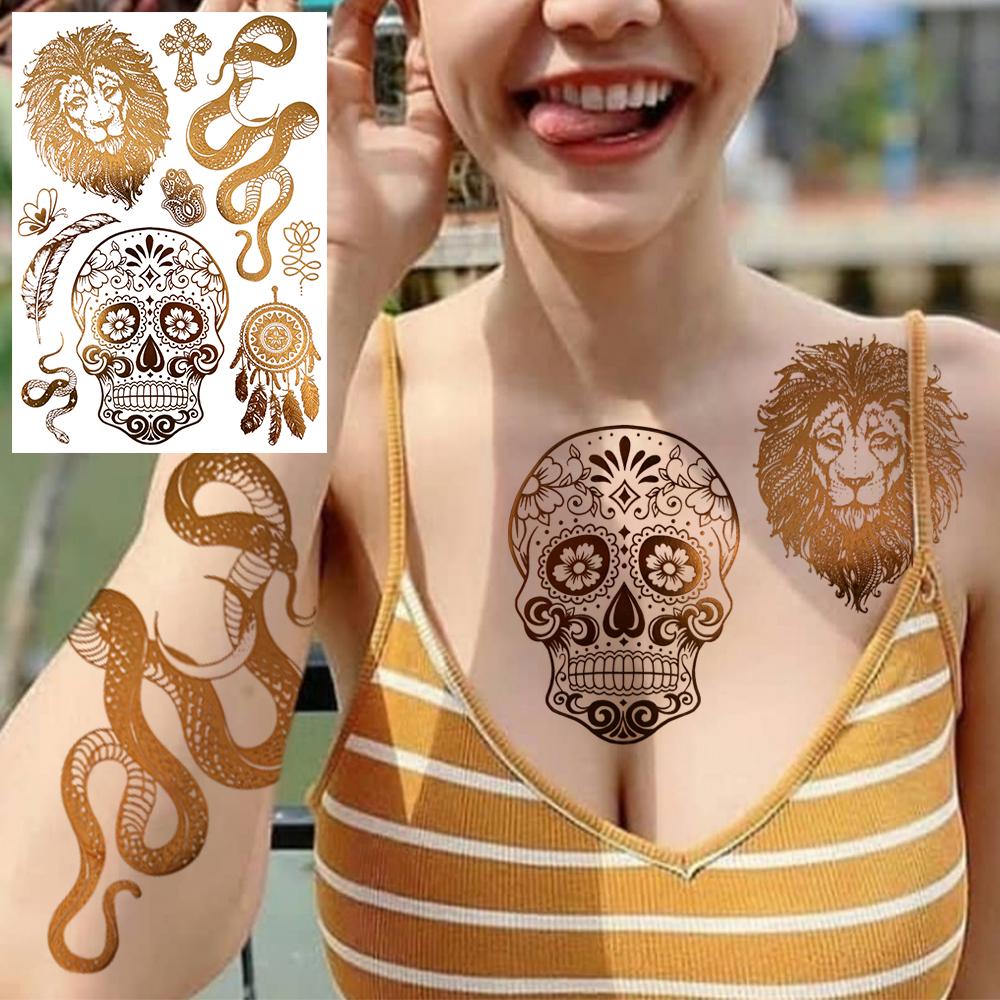 Golden Turtle Anchor Temporary Tattoo For Women Adult Realistic Compass Flower Fake Tattoo Sticker Washable Body Art Tatoo Decal