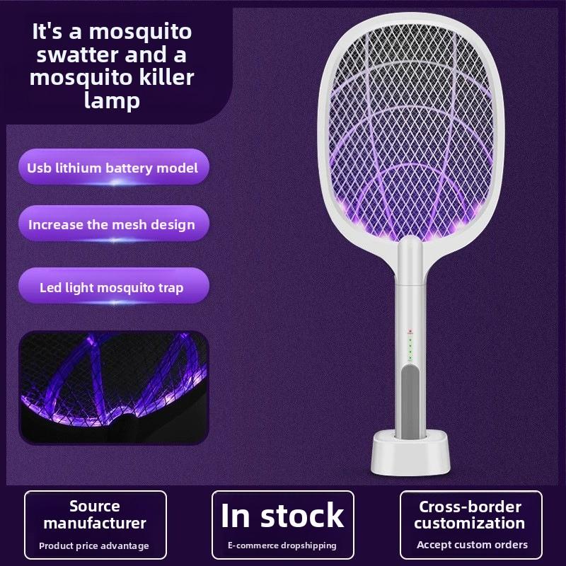 Raqueta eléctrica mata mosquitos 2 en 1 recargable USB plegable con luz UV para el hogar