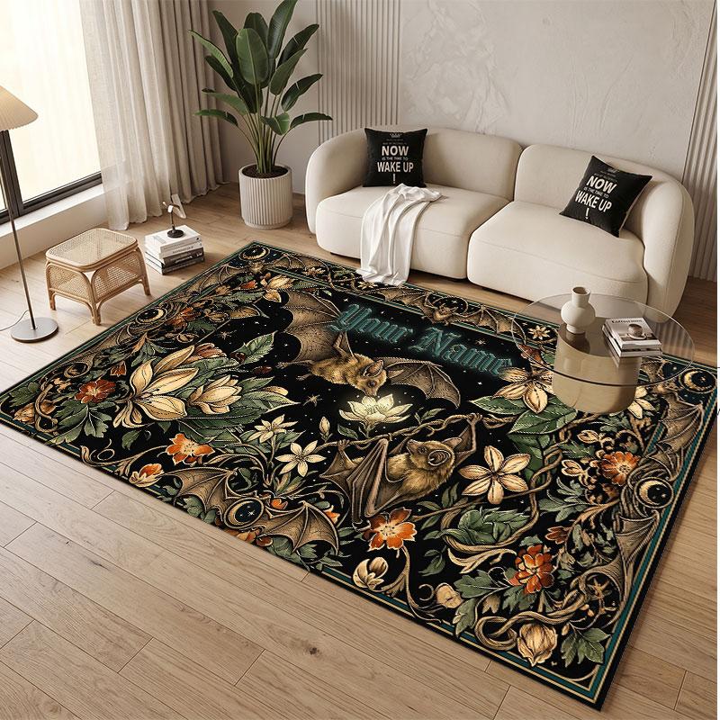 Rose Floral Theme Soft Crystal Velvet Rug Custom Name & Text Print Non Slip Floor Rug for Bedroom Living Room