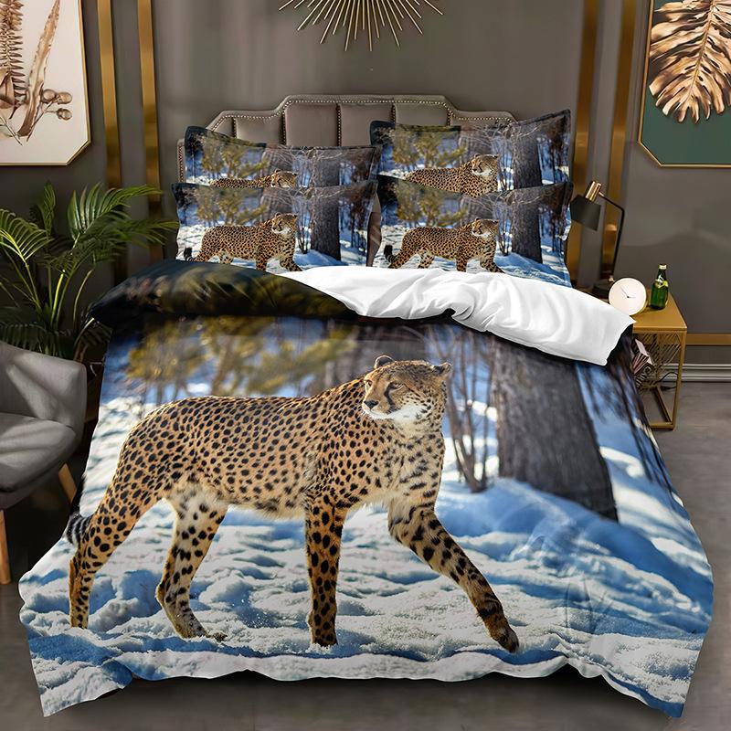 Mode 3D Dieren Beddengoed Set Gouden Luipaard Donzen Dekbedovertrek AU140 * 210 Volledige Maat Bedsprei Felle Beest Print met Rits Zachte Dekbedovertrek