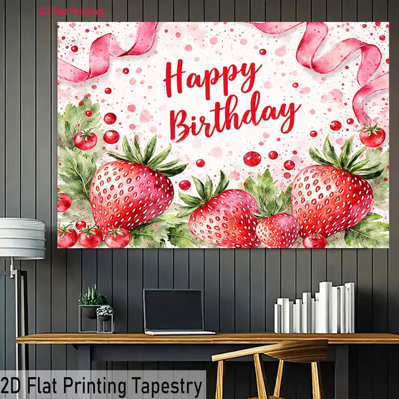 2D Aquarell Erdbeer Geburtstags Hintergrund für Mädchen Beeren Thema Fotokabine Hintergrund