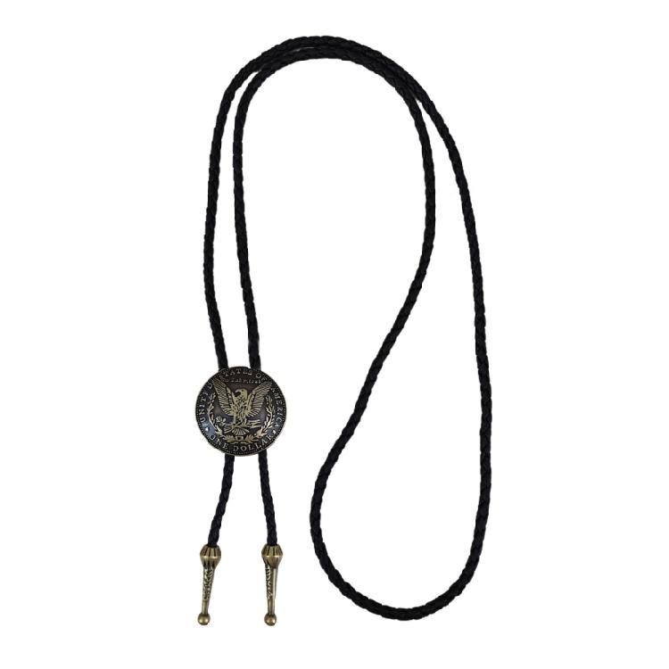 Faux Leather Bolo Tie Necklace with Tribal Elements Devil Eye Pendant Necktie for Western Parties and Everyday Wear