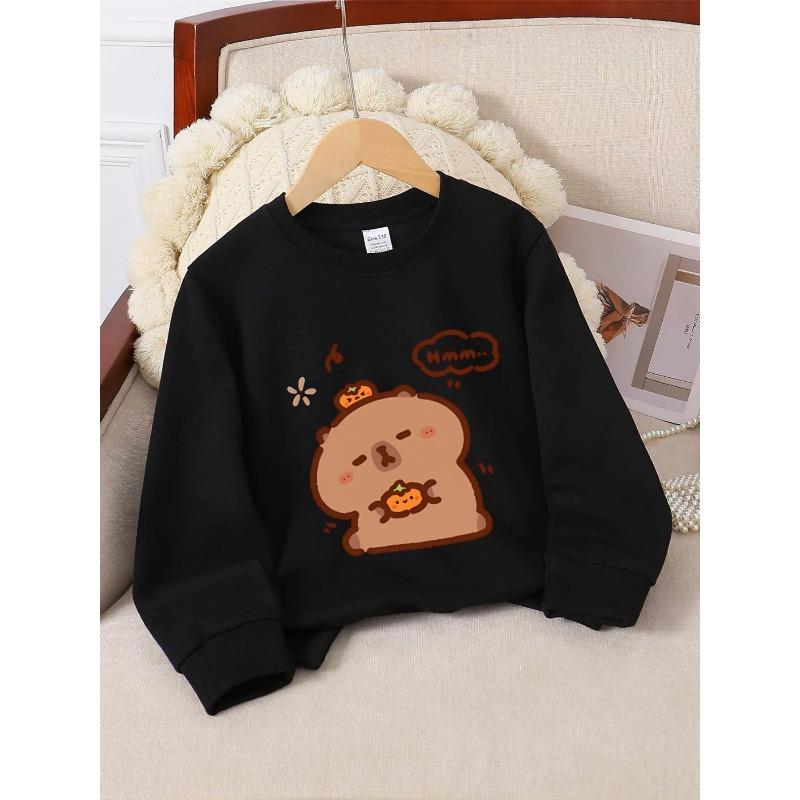 European sizes Kids' Crewneck Sweatshirt | Cute Bear With Pumpkin Hat, , Sportswear and Casual Wear, Soft and Comfortable, Clothing, Teenagers