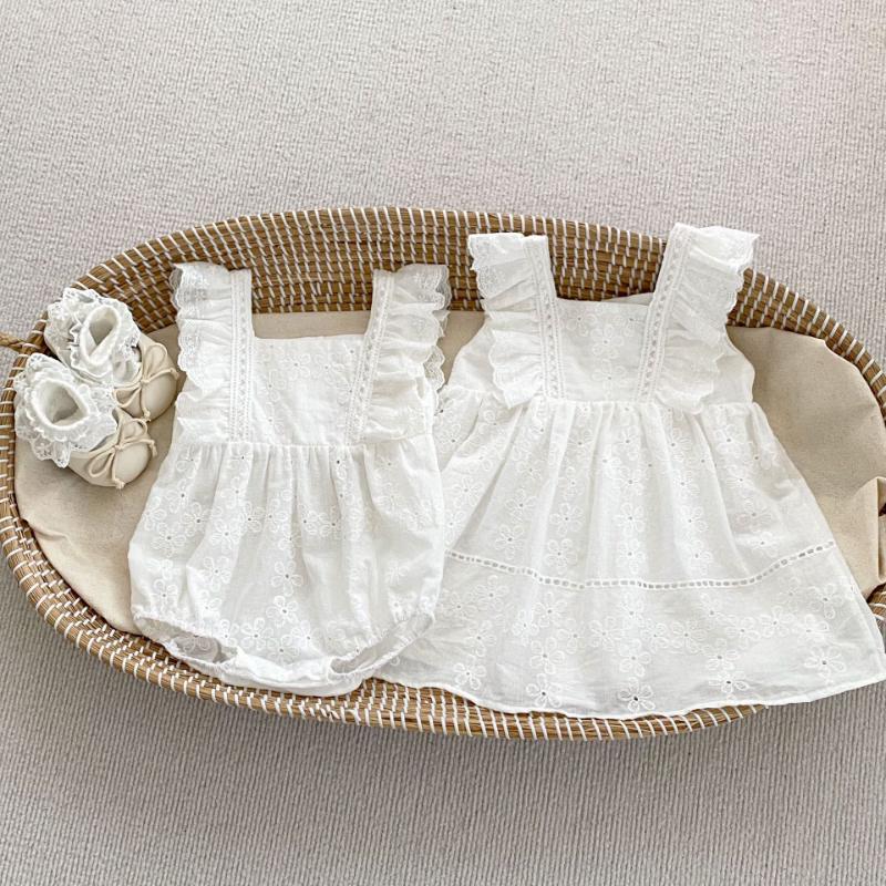Kayoudo Baby Girls Jacquard Fly-Sleeve Summer Romper & Dress