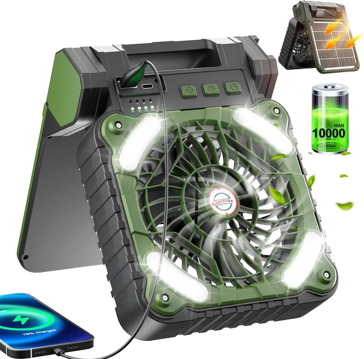 Outdoor LED Solar Camping Camping Light Foldable USB Rechargeable Fan 4 Speed Powerful Portable Camping Desk Lamp with Fan зелёный