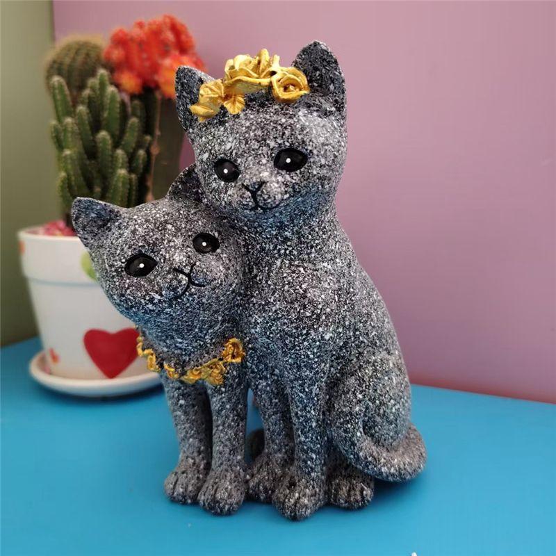 A20F-Marble Color Ornaments Couple Cat Home Cabinet Outdoor Gardening Decoration Valentine's Day Resin Craft Ornaments