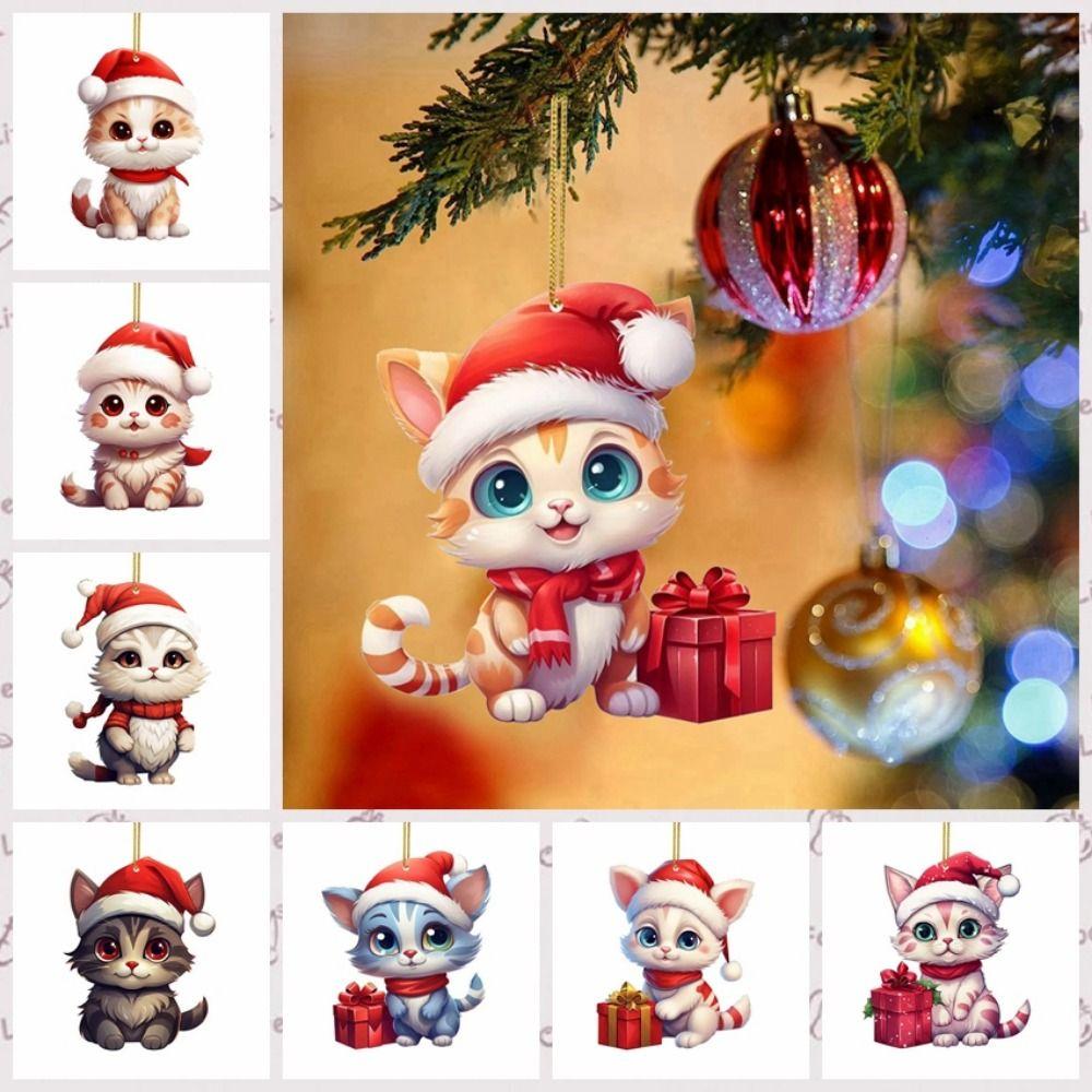 

Cartoon Christmas Tree Cat Pendant 2D Hanging Christmas Decoration Festival Party