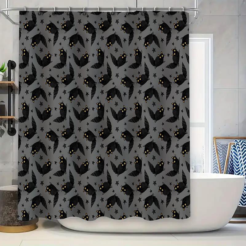 

Black Cat Shower Curtain Spooky Halloween Decor Cute Kitten Bathroom Set Washable Waterproof Home Decor Artistic Pattern Modern W60H190(CM)-1 Pcs
