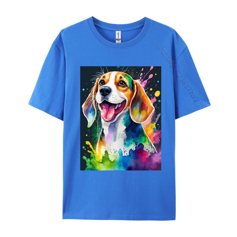 Beagle Dog Art Splash Colorful T Shirt Mens Pure Cotton Cute Style TShirts Crew Neck Tees Clothing Streetwear