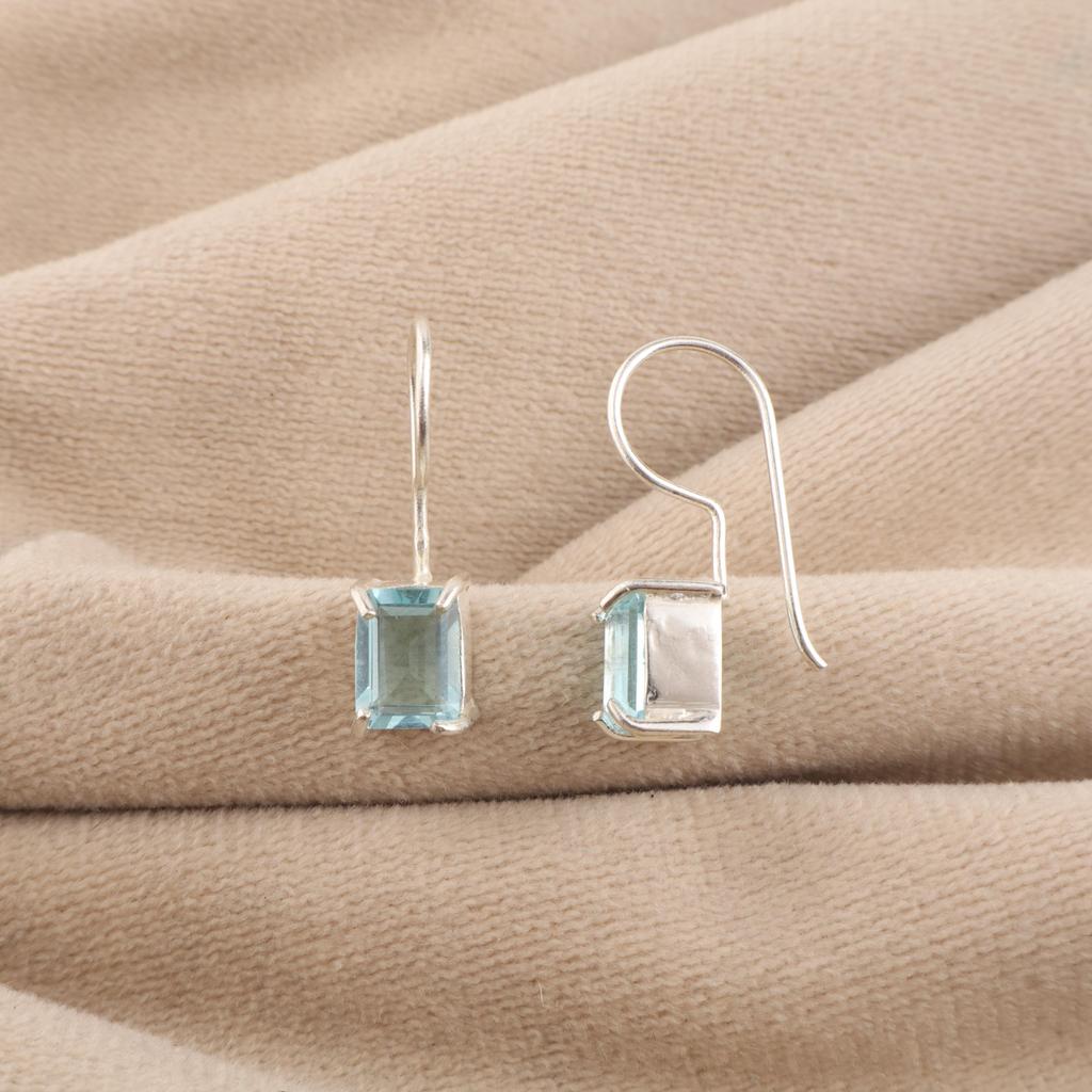 Φυσικός Γαλάζιος Τοπάζι πολύτιμος λίθος Ασημένιο Μποέμ Σκουλαρίκι 1" Ασήμι 925 Χειροποίητο Κόσμημα Για Δώρο Αγίου Βαλεντίνου/Επετείου EE-180-11