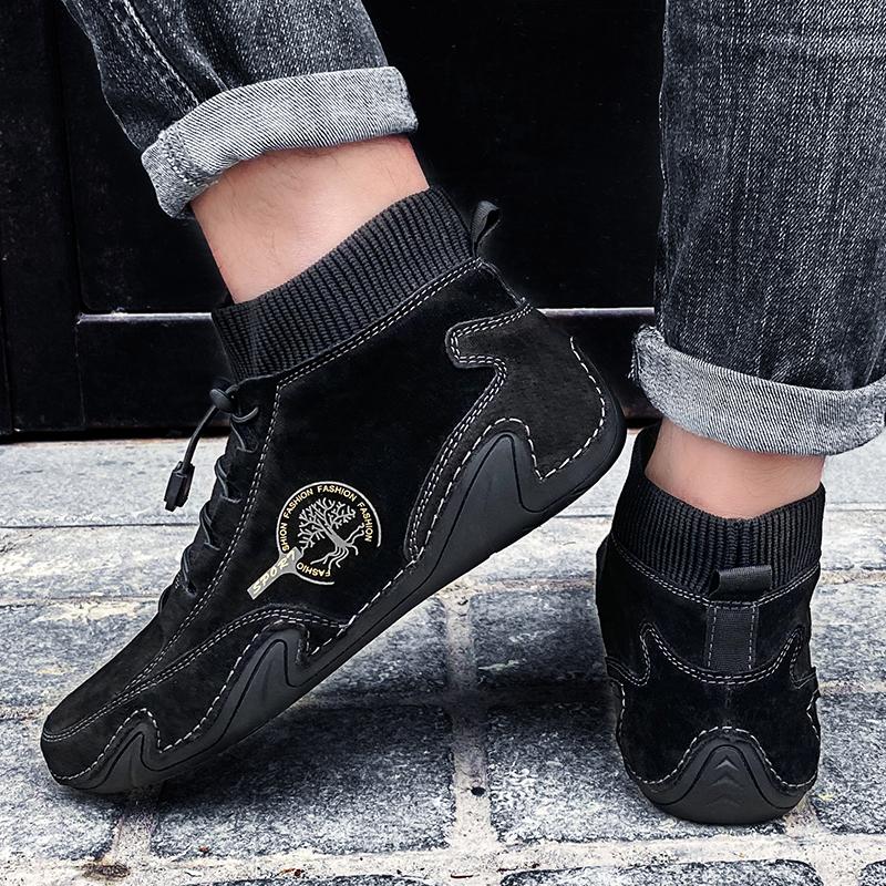 Men's Leather Casual Shoes 2025 Waterproof Lightweight High Top Sneakers Boots Non Slip Winter Shoes Men Loafers Walking Shoes