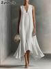 New Fashion Deep V Neck Sleeveless Slim Fit A-Line Dress with Irregular Hem