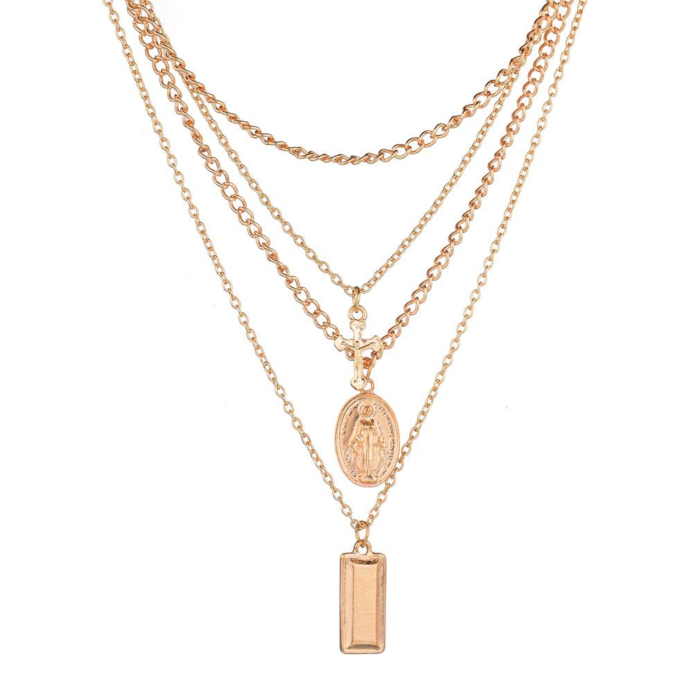 Vintage Personality Exaggerated Madonna Cross Alloy Multilayer Pendant Necklace