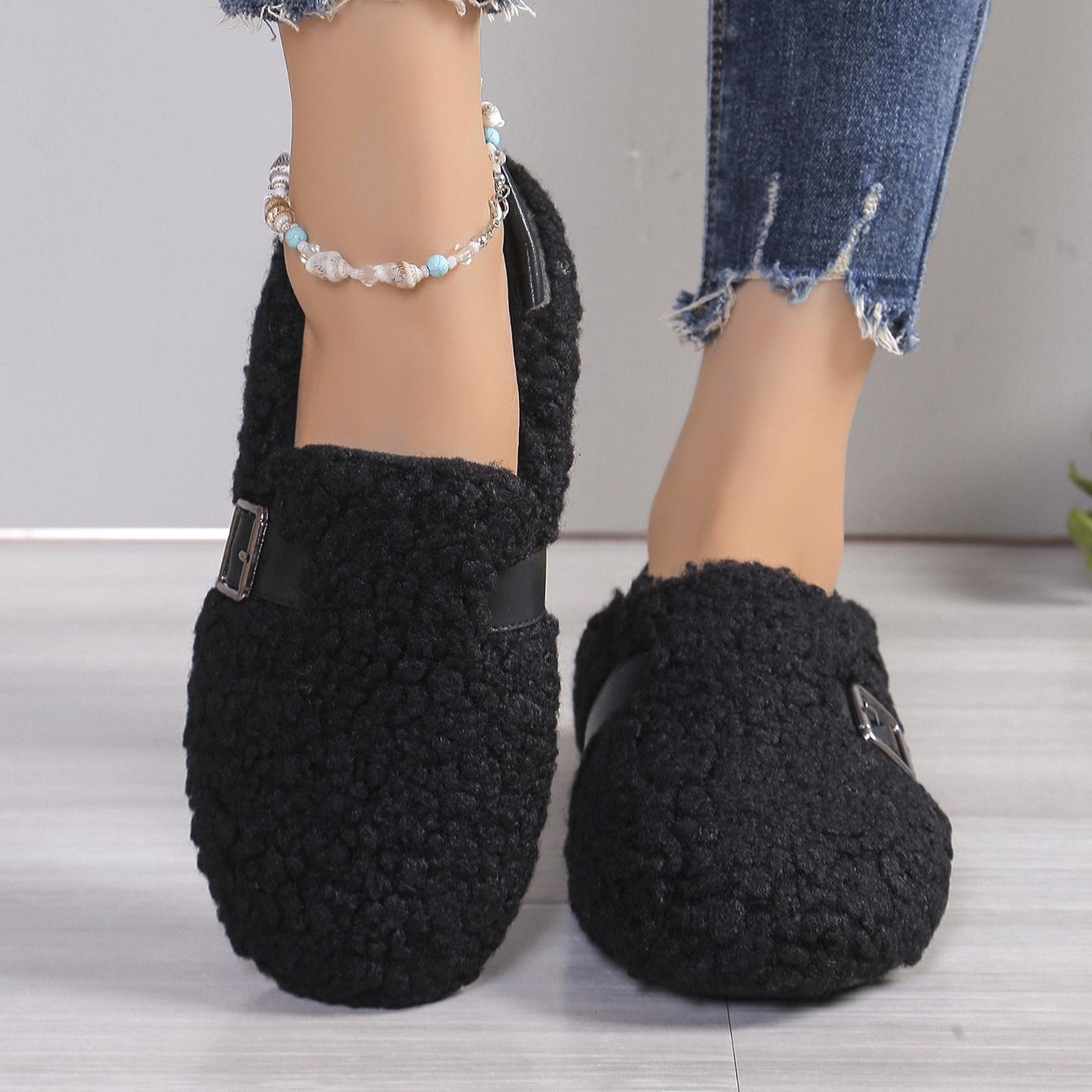 

One foot of fluffy shoes, women wear new soft-soled cotton shoes, fleece shoes, women s winter fashion fleece cotton shoes 36 чорний