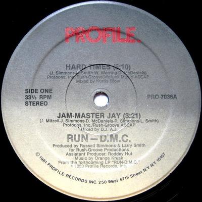 12inch Record RUNDMC  Hard Times  JamMaster Jay PRO7036 Profile Records 1983 US Rap  HipHopRB Used