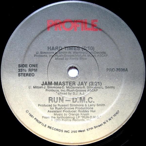 

12inch Record RUNDMC Hard Times JamMaster Jay PRO7036 Profile Records 1983 US Rap HipHopRB Used