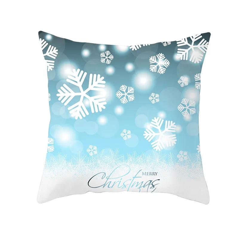 2022 Happy New Year Home Party Decor Cushion Cover Christmas Blue Snowflake Cartoon Printed Pillow Cover Xmas Pillowcase 45x45cm