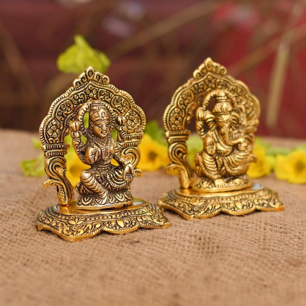 Laxmi Ganesh Set Idol Schauobjekt Metall Vergoldet Lakshmi Ganesha Idole für Diwali Geschenke Puja (Set 1)
