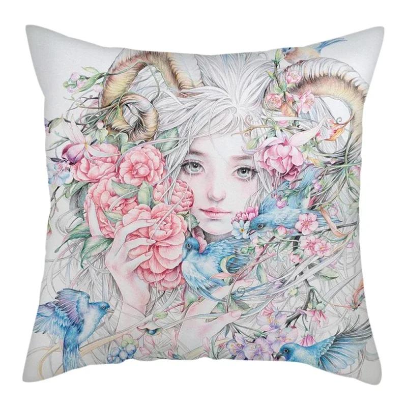 Abstract Flower Girl Painting Picture Cushion Cover Polyester Pillows Cover For Home Sofa Decorative Throw Pillowcase 45X45Cm