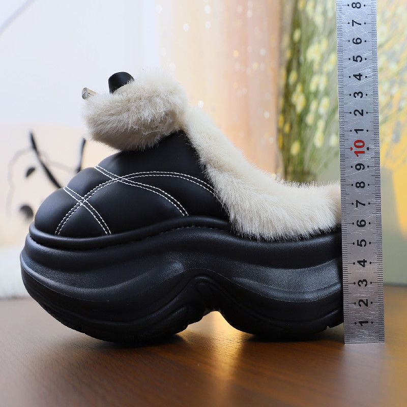 Fashion New high heeled slippers winter clogs shoes women's warm platform indoor outdoor slipper ladies fashion furry mule plush slipper